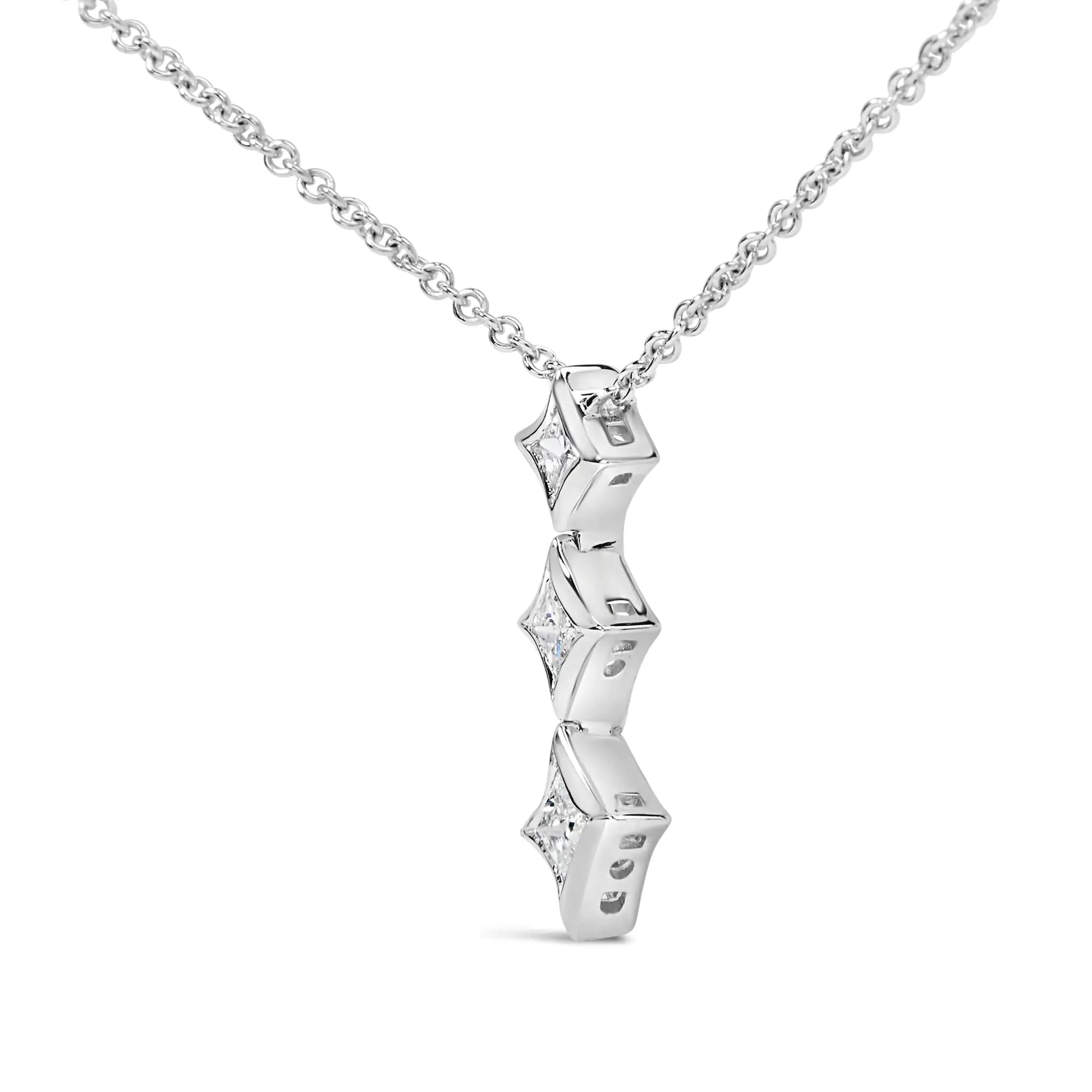 10K Gold 1/5 Cttw Princess Cut Diamond 3 Stone Drop 18" Pendant Necklace (H-I Color, SI2-I1 Clarity) WEM Support (www.WEM.support)