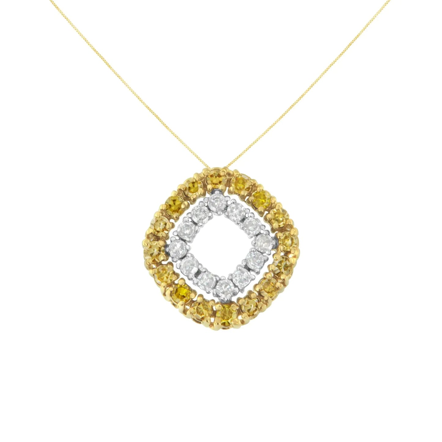 14K Yellow Gold .925 Plated Sterling Silver 1/2 Cttw Treated Yellow Diamond Double Cushion Shaped 18" Pendant Necklace (Yellow Color, I2-I3 Clarity) WEM Support (www.WEM.support)