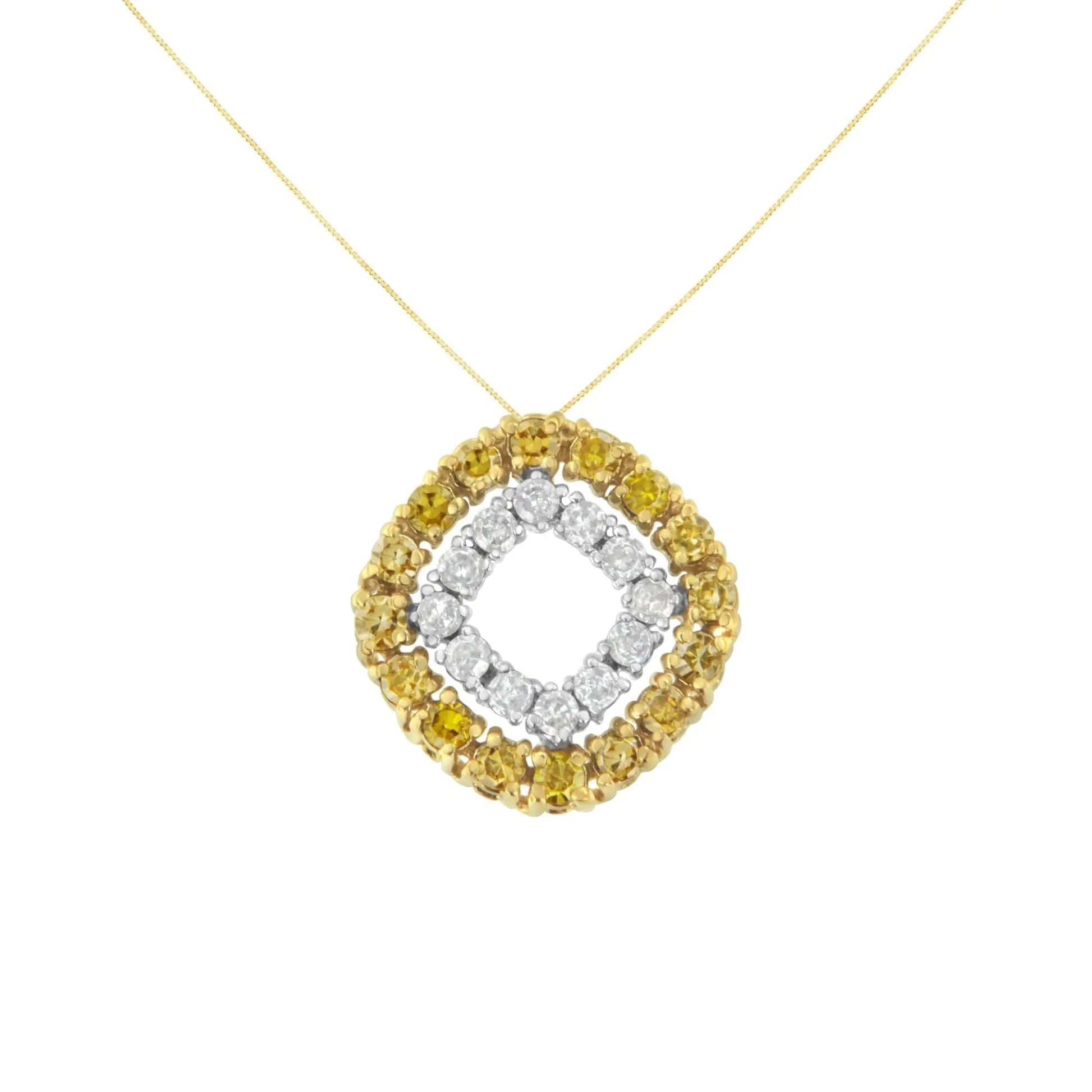 14K Yellow Gold .925 Plated Sterling Silver 1/2 Cttw Treated Yellow Diamond Double Cushion Shaped 18" Pendant Necklace (Yellow Color, I2-I3 Clarity) WEM Support (www.WEM.support)