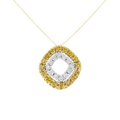 14K Yellow Gold .925 Plated Sterling Silver 1/2 Cttw Treated Yellow Diamond Double Cushion Shaped 18" Pendant Necklace (Yellow Color, I2-I3 Clarity) WEM Support (www.WEM.support)