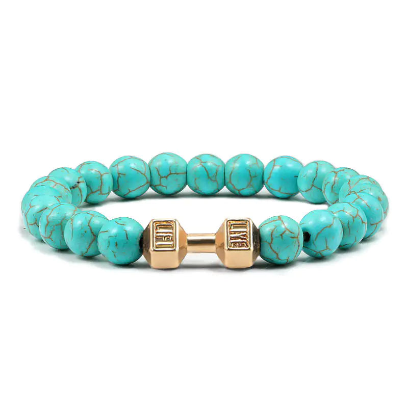 Turquoise Energy Gun Black Electroplated Alloy Barbell Bracelet WEM Support (www.WEM.support)