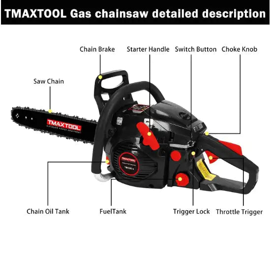 TMAXTOOL 62cc Powerful 20 Inch Gas Chainsaw With 2 Stroke Perfect For Pruning WEM Support (www.WEM.support)