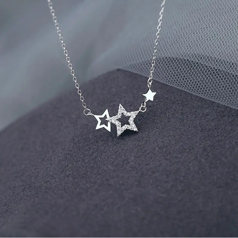 CIAXY Silver Color Inlaid Zircon Star Necklaces WEM Support (www.WEM.support)