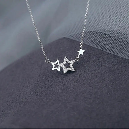 CIAXY Silver Color Inlaid Zircon Star Necklaces WEM Support (www.WEM.support)
