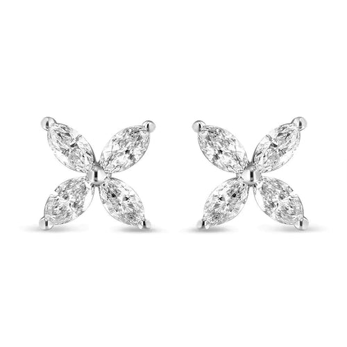14K White Gold 1.0 Cttw Lab Grown Marquise Diamond 8 Stone Floral Leaf Stud Earrings (F-G Color, VS2-SI1 Clarity) WEM Support (www.WEM.support)