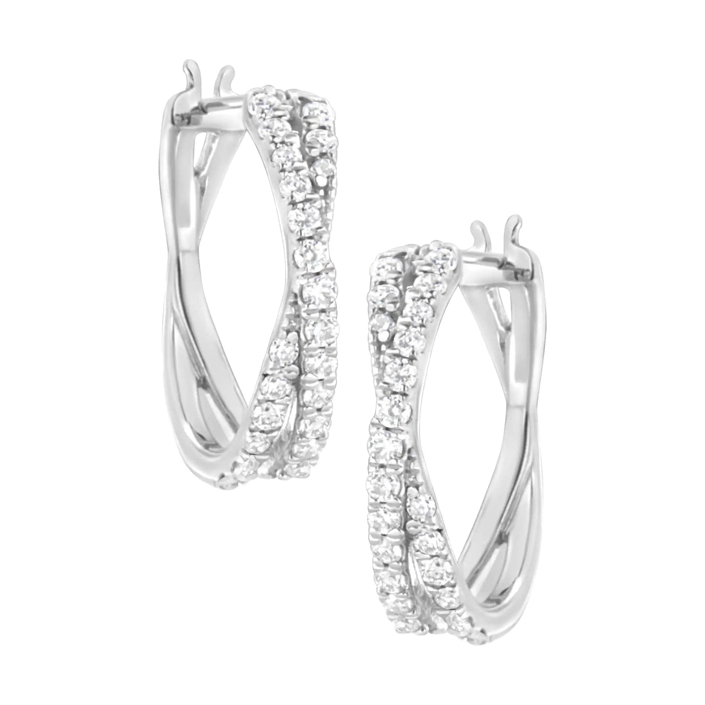.925 Sterling Silver 3/4 cttw Lab Grown Diamond Cross Hoop Earring (F-G Color, VS2-SI1 Clarity) WEM Support (www.WEM.support)