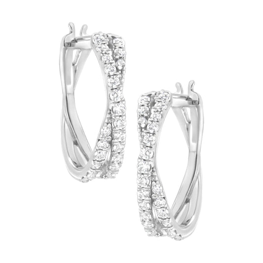 .925 Sterling Silver 3/4 cttw Lab Grown Diamond Cross Hoop Earring (F-G Color, VS2-SI1 Clarity) WEM Support (www.WEM.support)