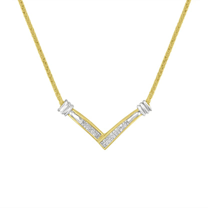 14K Yellow and White Gold 1/4 Cttw Princess Cut Diamond Channel-Set “V” Shape 18" Pendant Necklace (H-I Color, SI2-I1 Clarity) WEM Support (www.WEM.support)