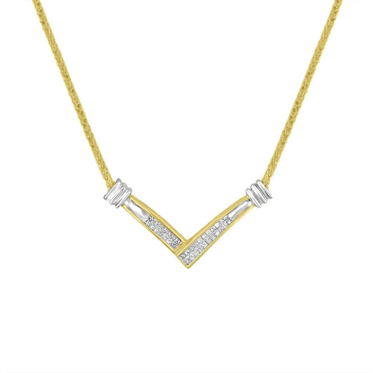 14K Yellow and White Gold 1/4 Cttw Princess Cut Diamond Channel-Set “V” Shape 18" Pendant Necklace (H-I Color, SI2-I1 Clarity) WEM Support (www.WEM.support)