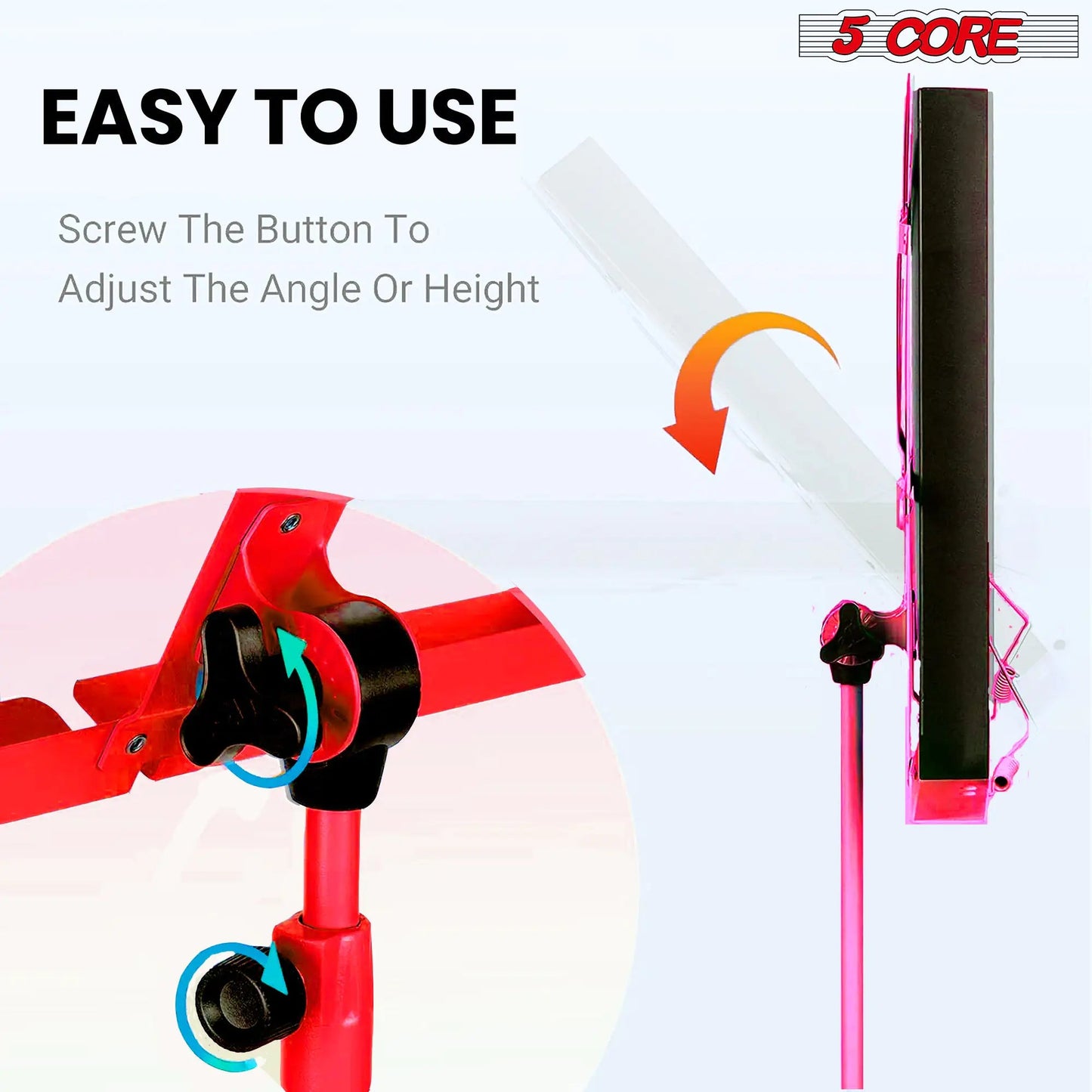 Suporte para Música 5Core para Partituras, Portátil, Tripé Ajustável e Dobrável com Porta-notas VERMELHO WEM Support (www.WEM.support)