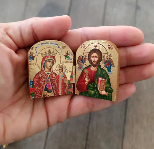 Wooden Christ & Virgin Icon Diptych WEM Support (www.WEM.support)