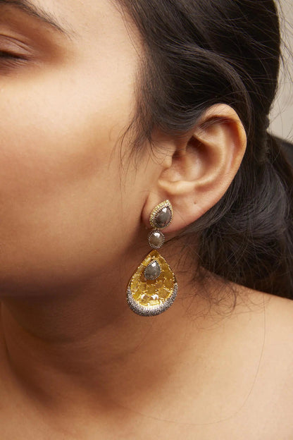 14K White and Yellow Gold 16 1/4 Cttw Fancy Color Rose Cut Diamond Disc Drop Dangle Statement Earrings (Fancy Colors, I2-I3 Clarity) WEM Support (www.WEM.support)