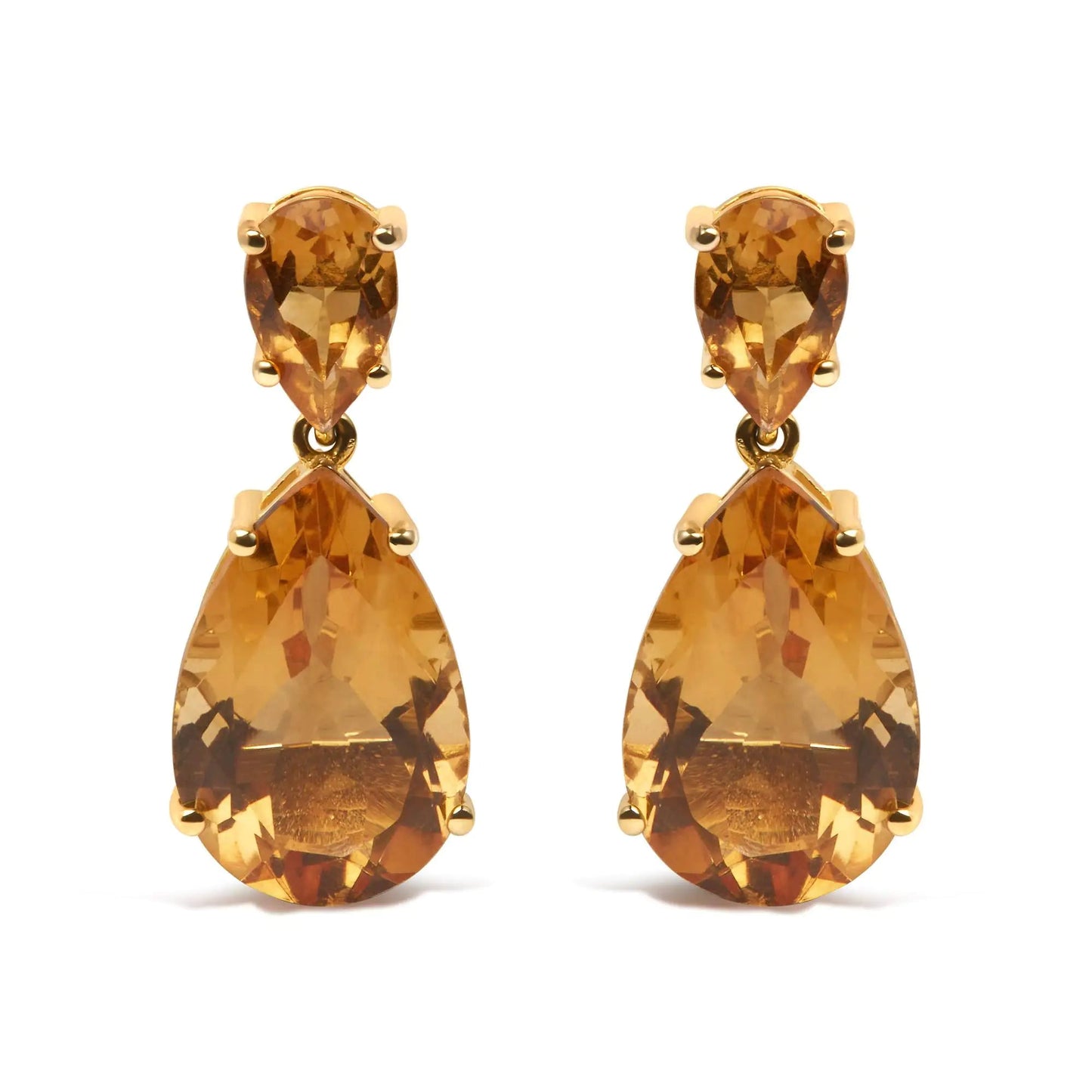 10K Yellow Gold Plated .925 Sterling Silver 12 1/3 Cttw Pear Shaped Orange Citrine Dangle Double Drop Stud Earring WEM Support (www.WEM.support)