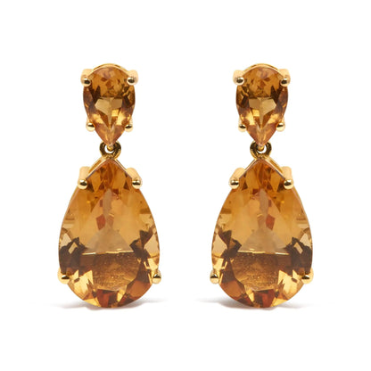 10K Yellow Gold Plated .925 Sterling Silver 12 1/3 Cttw Pear Shaped Orange Citrine Dangle Double Drop Stud Earring WEM Support (www.WEM.support)