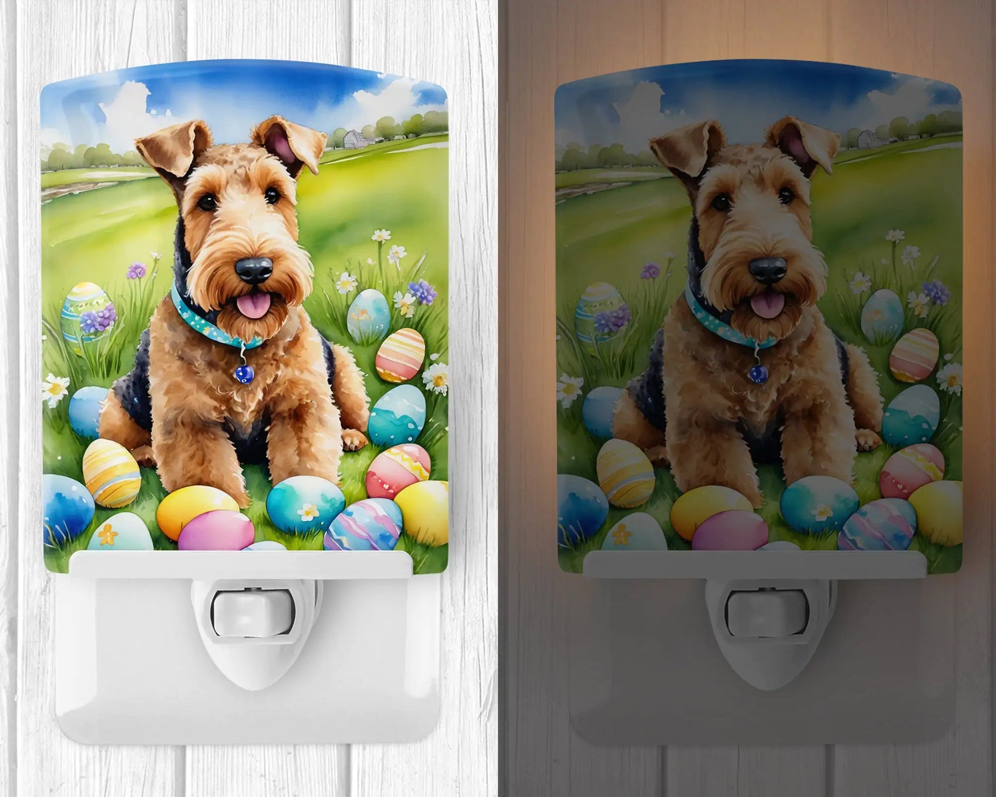 Airedale Terrier Easter Egg Hunt Ceramic Night Light WEM Support (www.WEM.support)