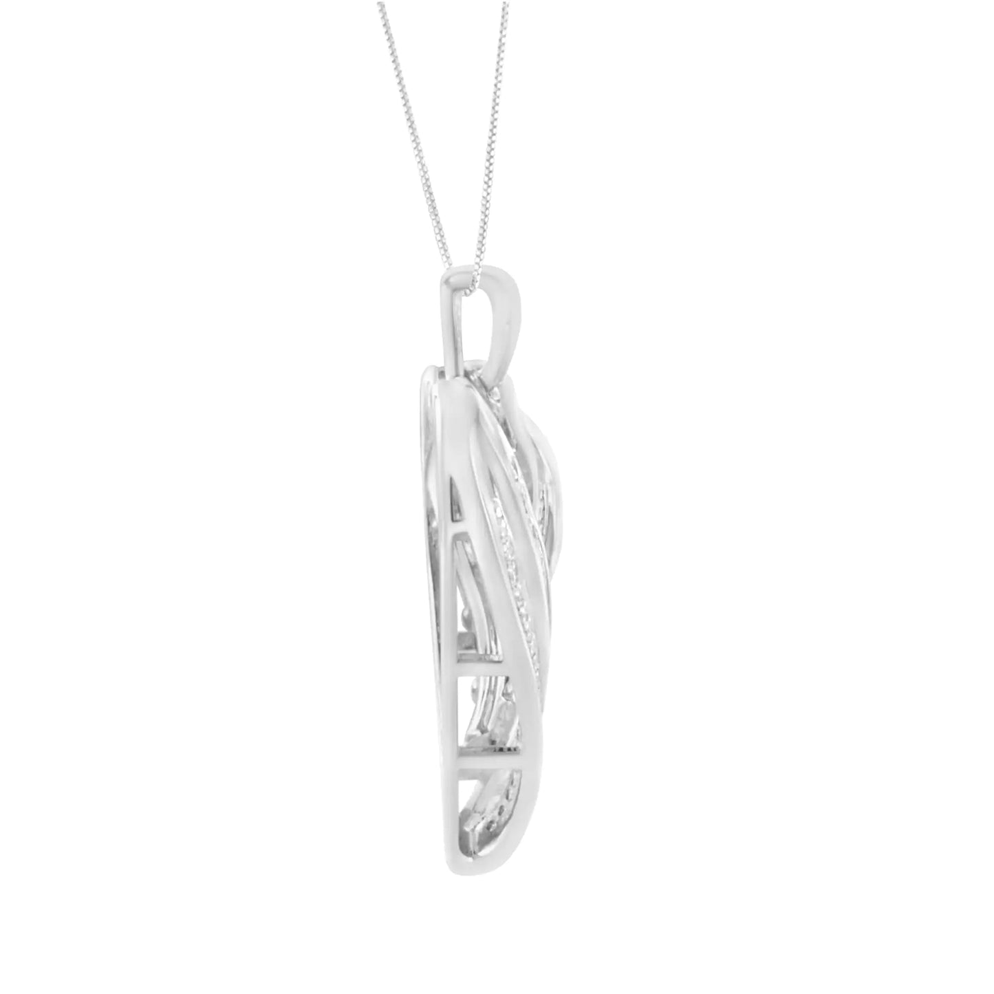 .925 Sterling Silver 3/4 Cttw Round and Baguette-Cut Diamond Open Heart 18" Pendant Necklace (I-J Color, I2-I3 Clarity) WEM Support (www.WEM.support)