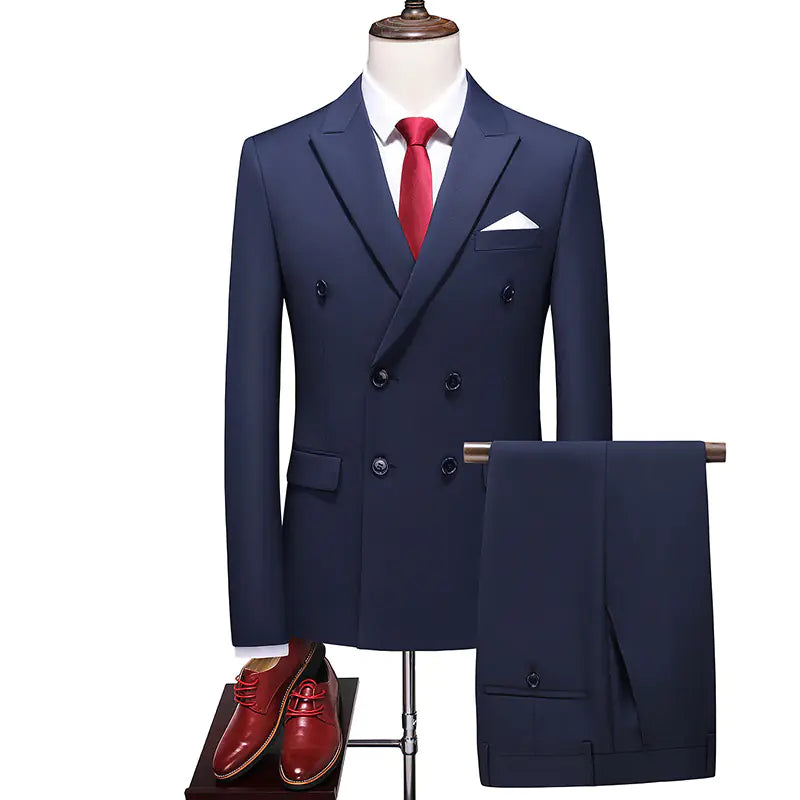 Men's Double Breasted Solid Color Coat Trousers Suit WEM Support (www.WEM.support)