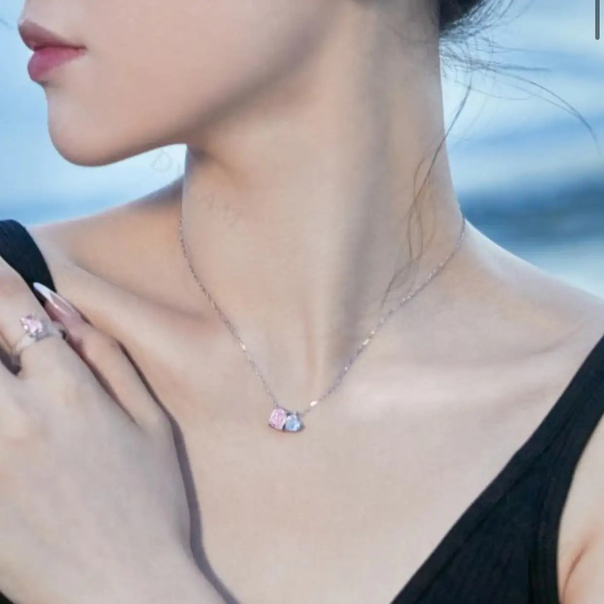 Double Stone Pendant Sterling Silver Necklace WEM Support (www.WEM.support)