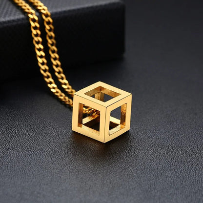 Retro Hollow Cube Pendant Necklace WEM Support (www.WEM.support)