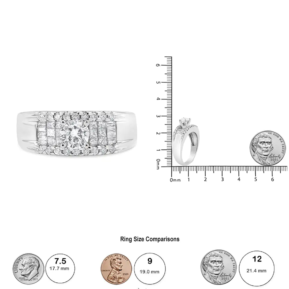 14K White Gold 1.00 Cttw 4 Prong Solitaire Set Diamond Cocktail Fashion Ring (I1-I2 Clarity, H-I Color) WEM Support (www.WEM.support)