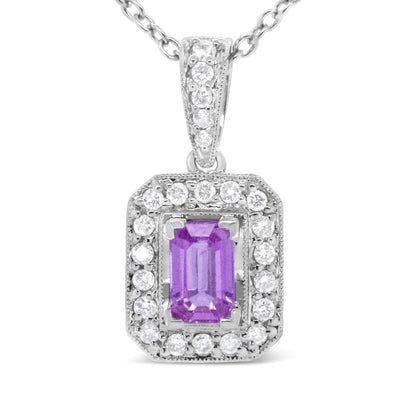 18K White Gold 6x4mm Pink Sapphire and 1/4 Cttw Pave-Set Round Diamond Pendant 18" Necklace - (H-I Color, VS1-VS2 Clarity) WEM Support (www.WEM.support)