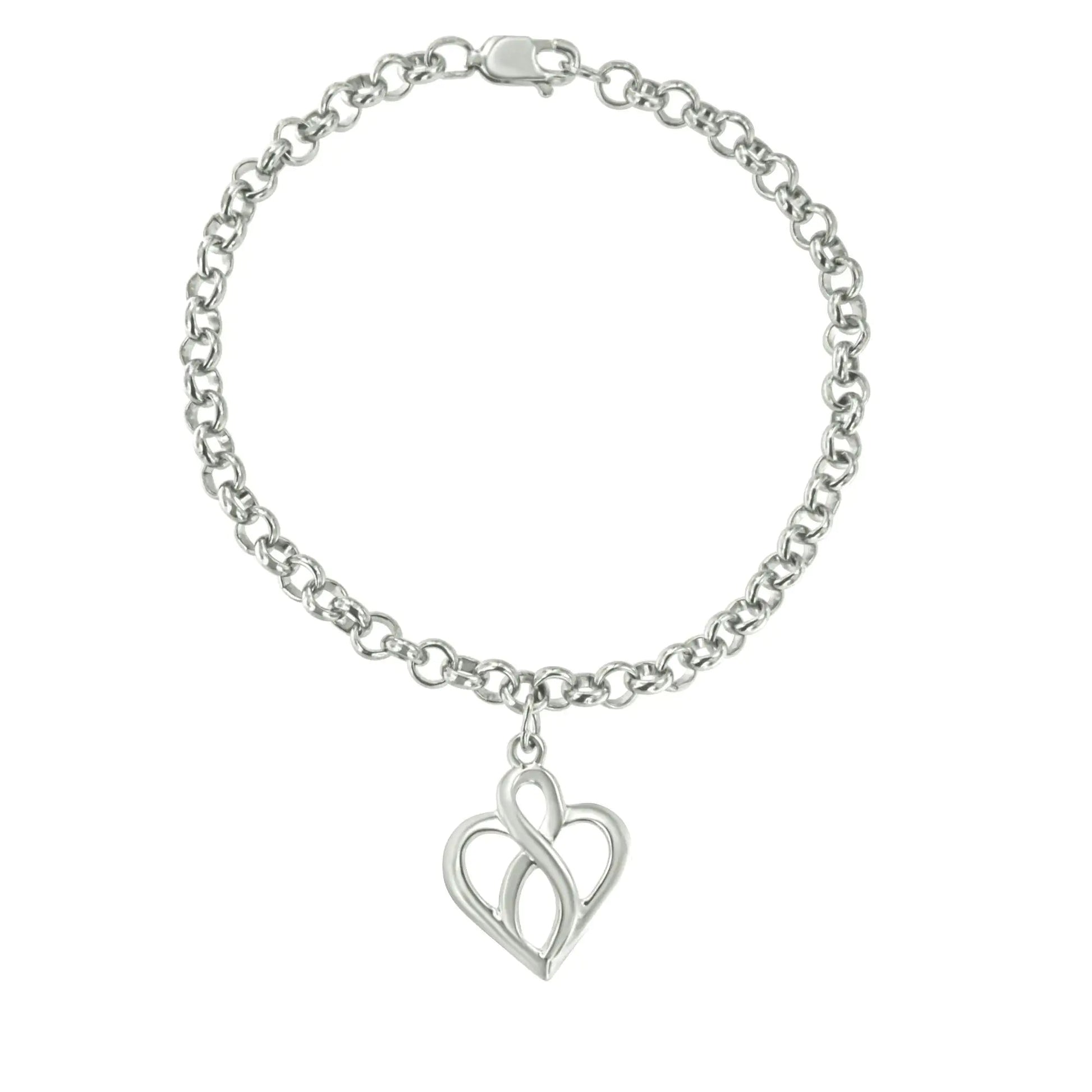.925 Sterling Silver Open Heart with Center Vertical Infinity Chain Charm Bracelet - Size 7" WEM Support (www.WEM.support)