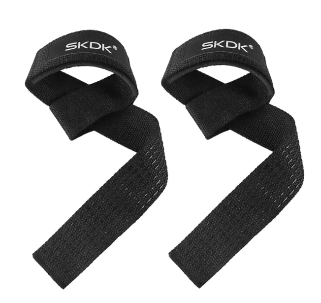 A pair of red sports grip fit belts with the brand name SKDK on them.