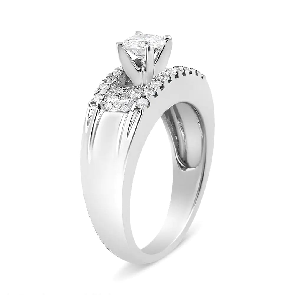 14K White Gold 1.00 Cttw 4 Prong Solitaire Set Diamond Cocktail Fashion Ring (I1-I2 Clarity, H-I Color) WEM Support (www.WEM.support)