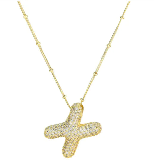 Brass Zircon Letter Necklace WEM Support (www.WEM.support)