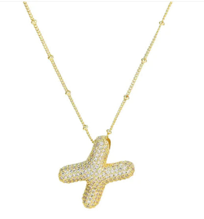 Brass Zircon Letter Necklace WEM Support (www.WEM.support)