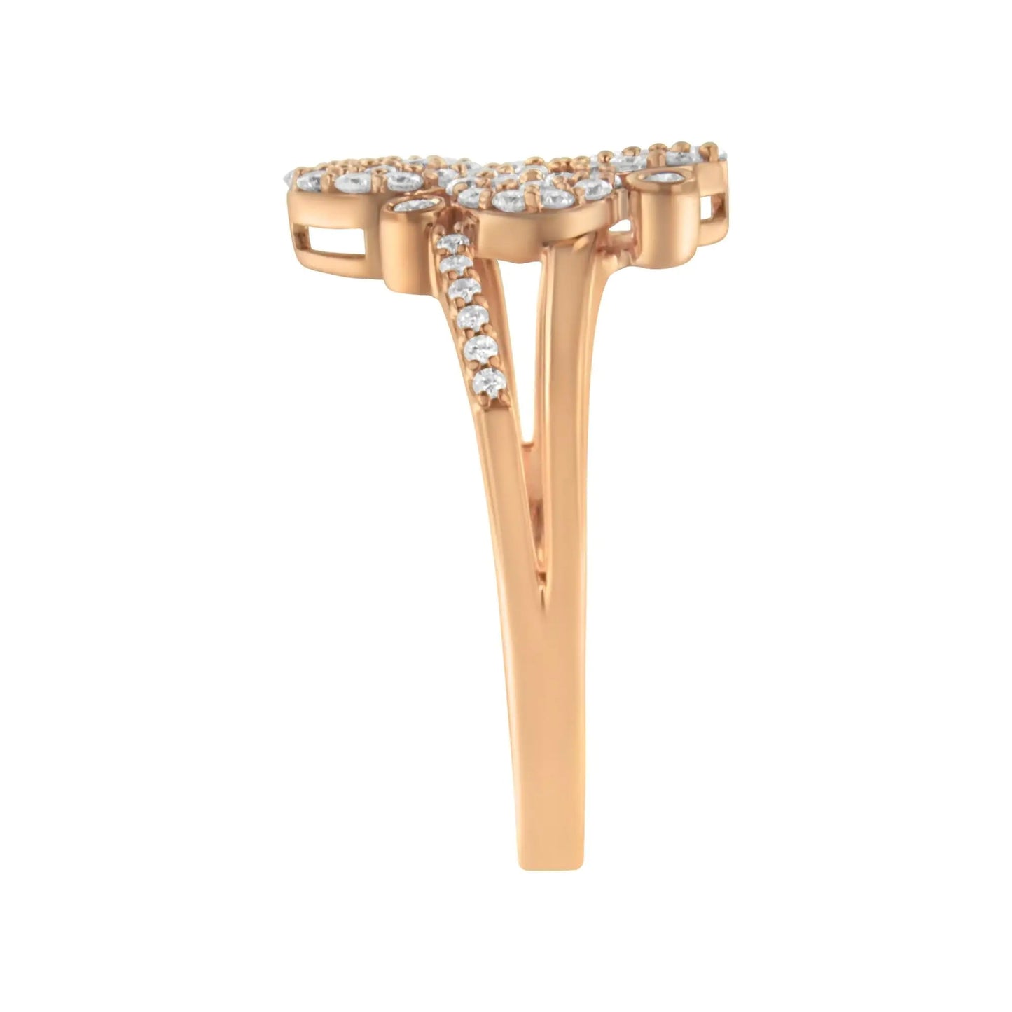 14K Rose Gold Plated .925 Sterling Silver 1/2 Cttw Diamond Scatter Composite Bypass Ring (I-J Color, I1-I2 Clarity) WEM Support (www.WEM.support)