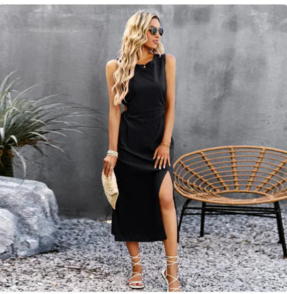 Women's Summer Solid Color Sleeveless Dress WEM Support (www.WEM.support)