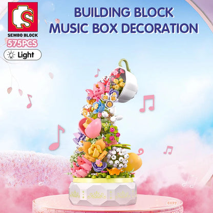 Caixa Musical Sembo Block Xícara de Flores com Iluminação WEM Support (www.WEM.support)