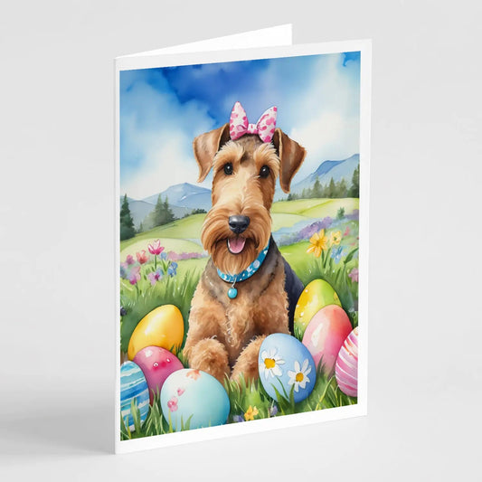 Airedale Terrier Easter Egg Hunt Greeting Cards Pack of 8 WEM Support (www.WEM.support)