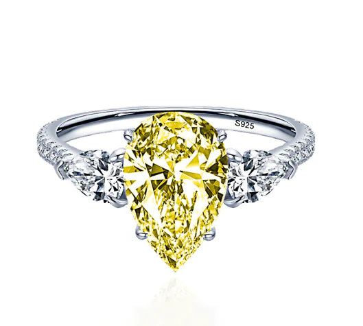 Drop-Shaped Yellow Diamond Ring in Sterling Silver