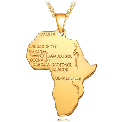Africa Map Stainless Steel Pendant Necklace WEM Support (www.WEM.support)