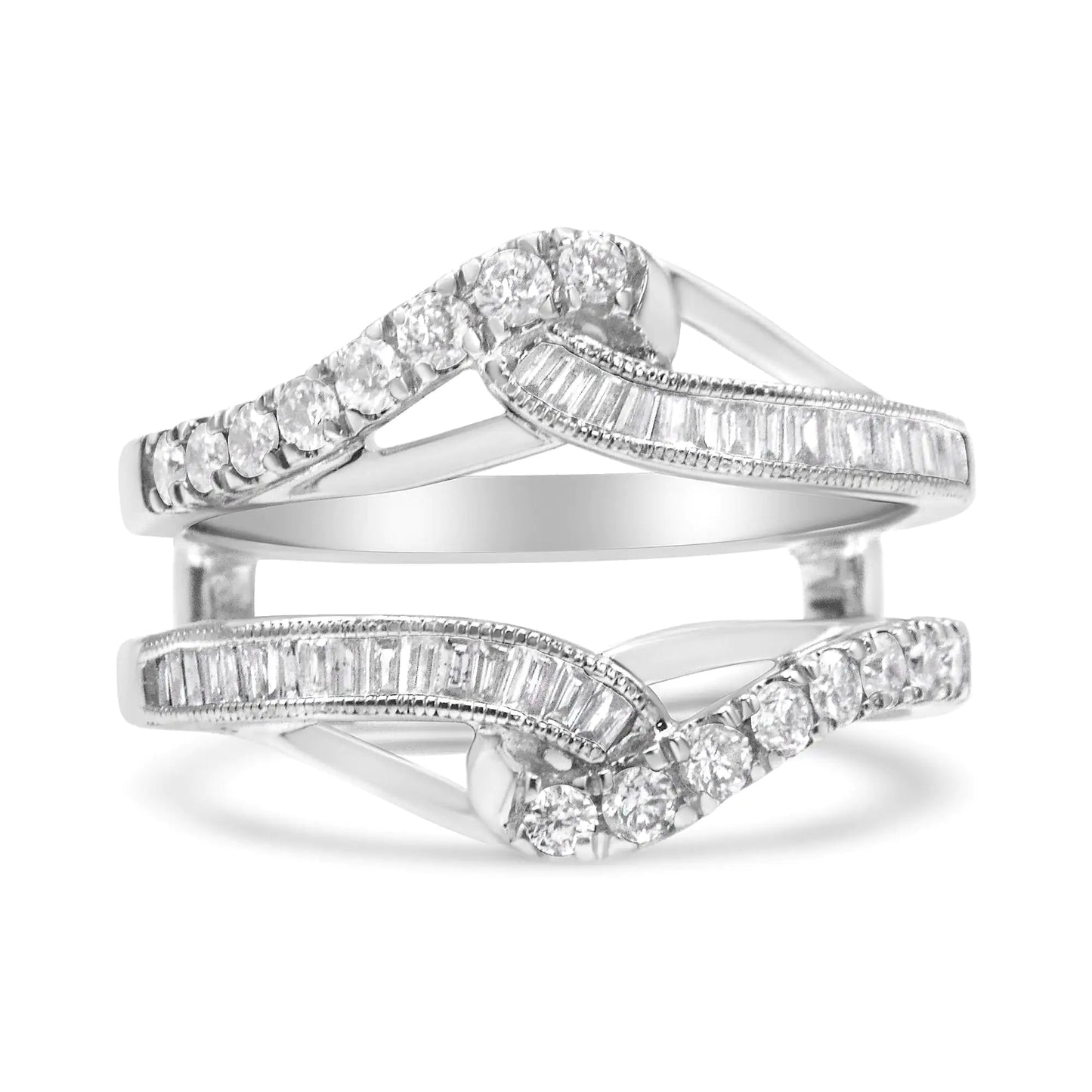 14K White Gold 0.65 Cttw Round and Baguette Invisible-Set Diamond Enhancer Wrap Ring (I-J Color, I2-I3 Clarity) WEM Support (www.WEM.support)