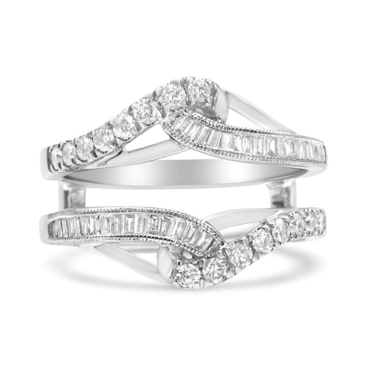 14K White Gold 0.65 Cttw Round and Baguette Invisible-Set Diamond Enhancer Wrap Ring (I-J Color, I2-I3 Clarity) WEM Support (www.WEM.support)