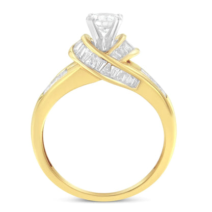 14K Two-Toned Gold Round, Baguette and Princess Cut Diamond Ring (1 1/8 Cttw, H-I Color, SI2-I1 Clarity) WEM Support (www.WEM.support)