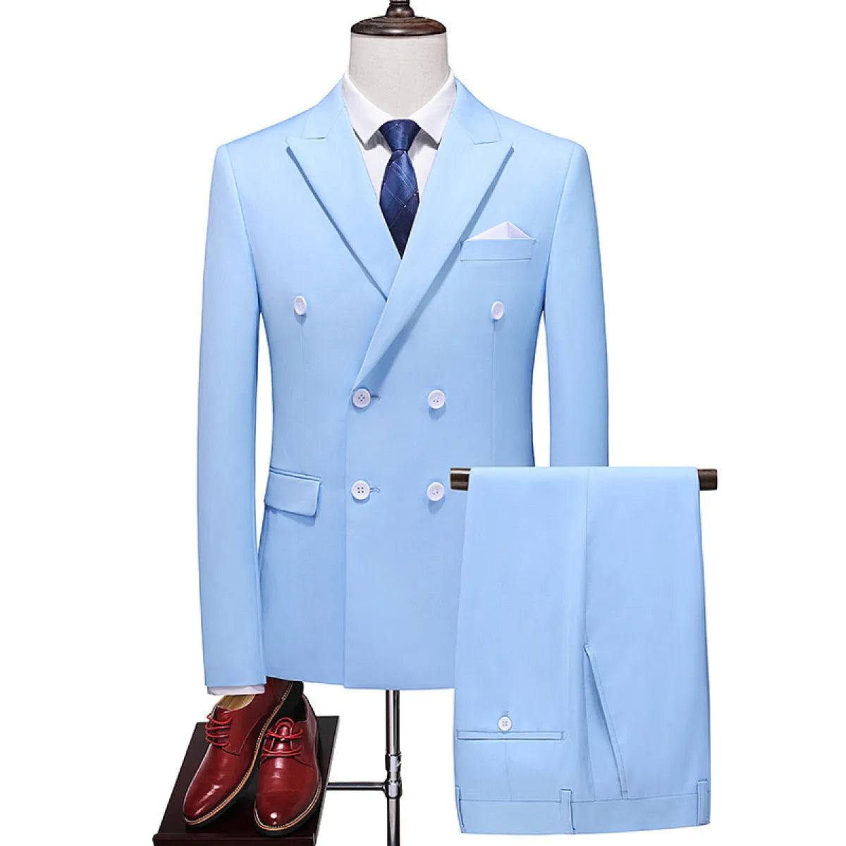 Men's Double Breasted Solid Color Coat Trousers Suit WEM Support (www.WEM.support)