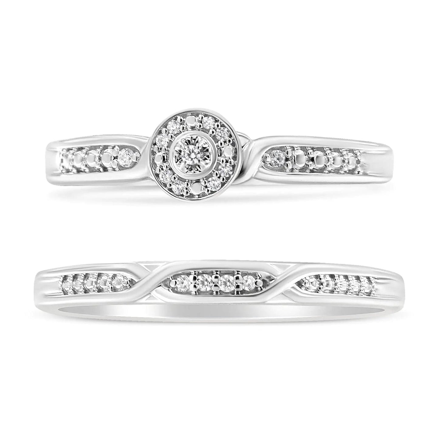 .925 Sterling Silver Diamond Accent Frame Twist Shank Bridal Set Ring and Band (I-J Color, I3 Clarity) WEM Support (www.WEM.support)