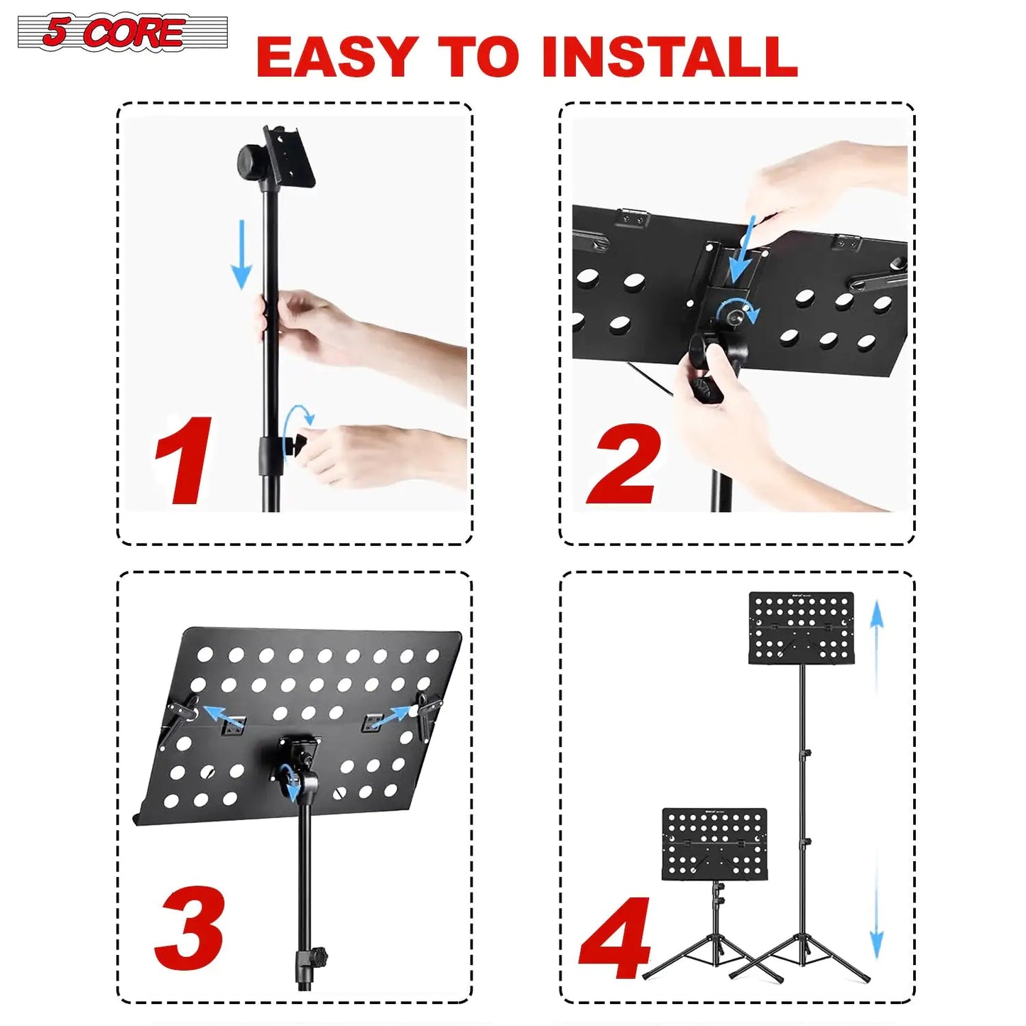 5Core Music Stand For Sheet Music Portable Tripod Adjustable Folding Note Holder BLACK WEM Support (www.WEM.support)