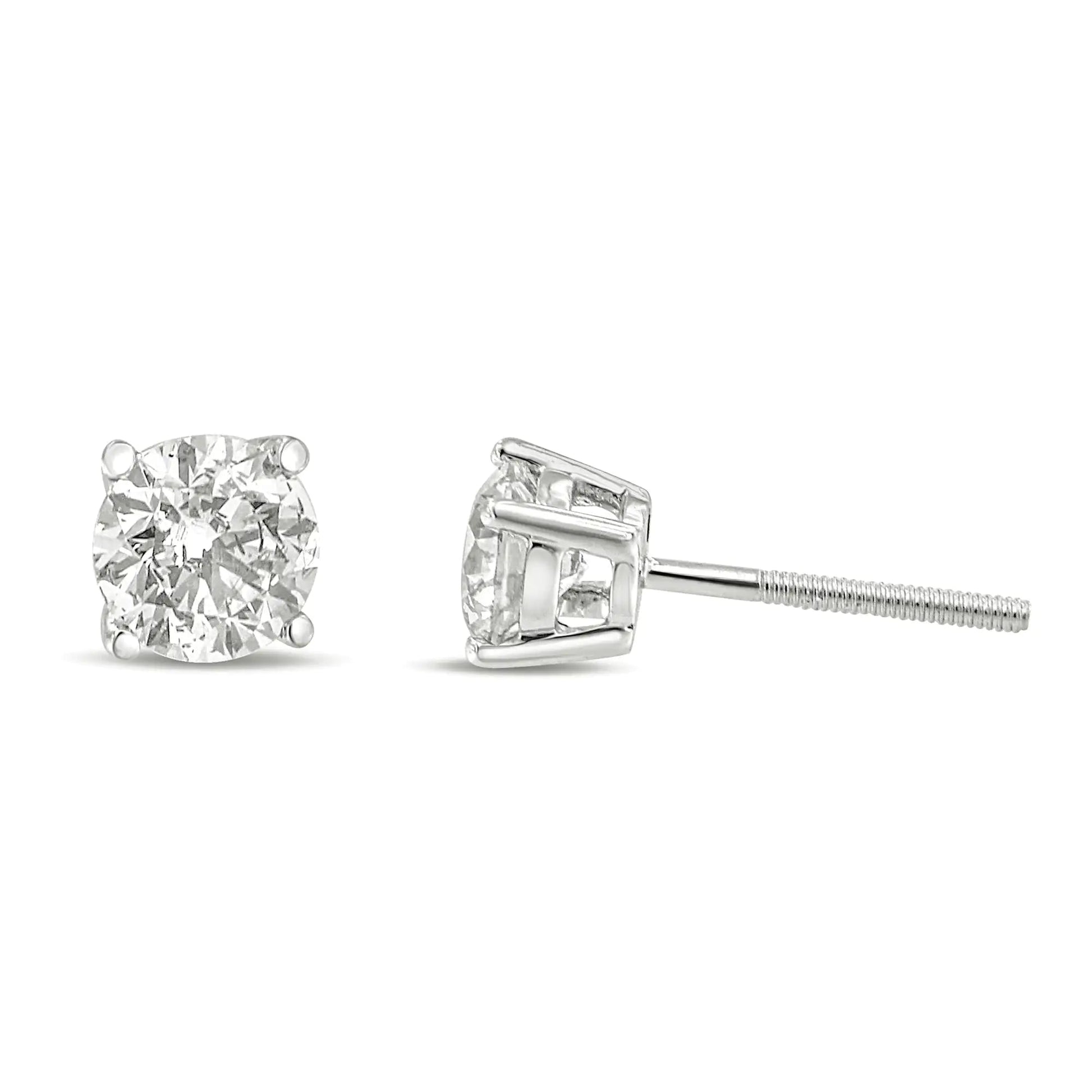 14K Gold 1.0 Carat Round Brilliant Cut Lab Grown White Diamond 4-Prong Classic Solitaire Stud Earrings WEM Support (www.WEM.support)