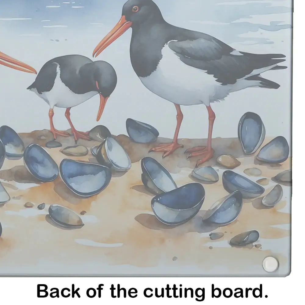 Oystercatchers Feeding Glass Cutting Board WEM Support (www.WEM.support)