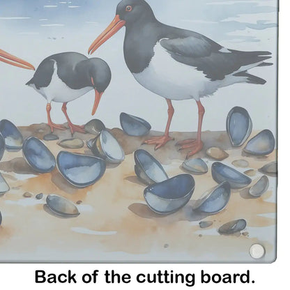 Oystercatchers Feeding Glass Cutting Board WEM Support (www.WEM.support)