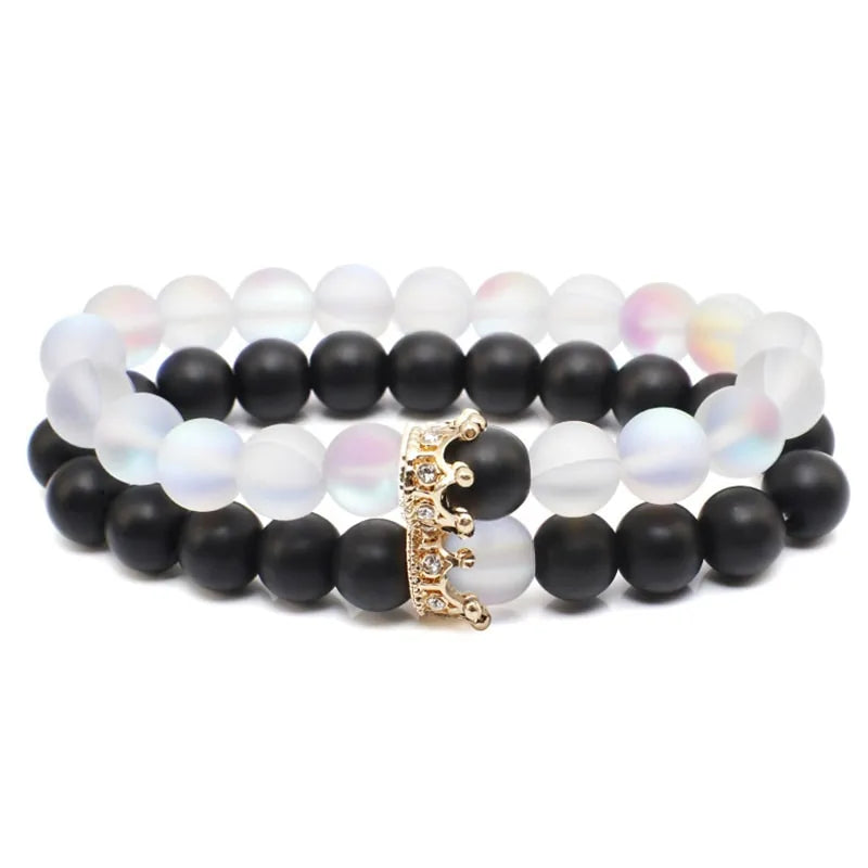 Natural Stone Beads Bracelet with Zircon Crown Charm WEM Support (www.WEM.support)