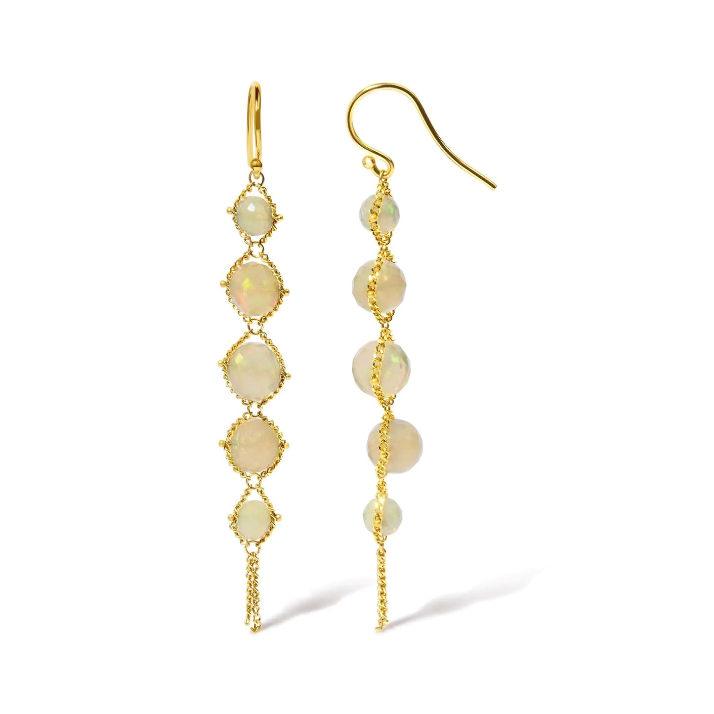 18K Yellow Gold Woven Egyptian Opal 2 1/2 Inch Drop and Dangle Earrings WEM Support (www.WEM.support)