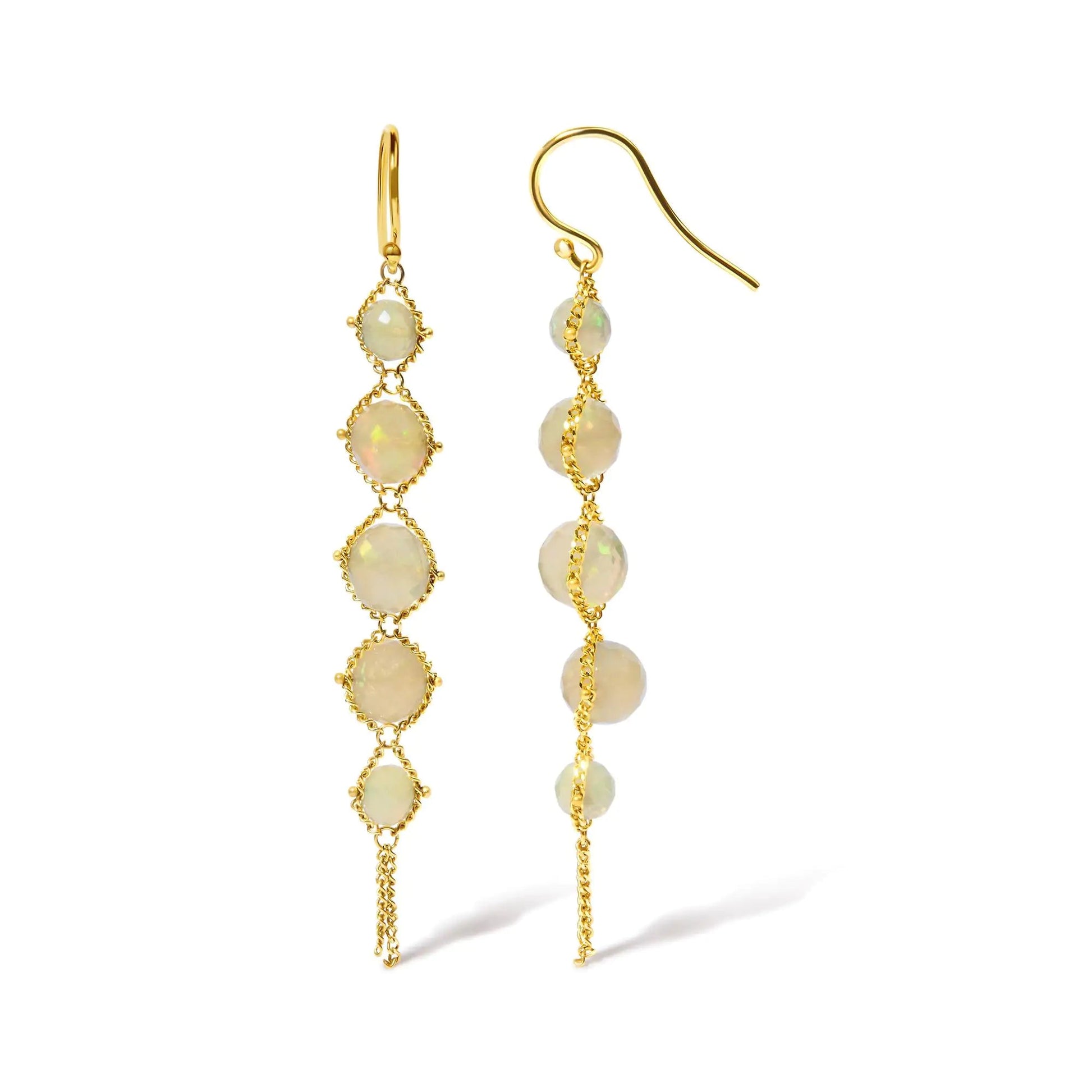 18K Yellow Gold Woven Egyptian Opal 2 1/2 Inch Drop and Dangle Earrings WEM Support (www.WEM.support)