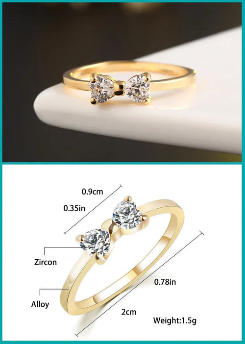 Heart-Shaped Zircon Bow Gold Ring WEM Support (www.WEM.support)