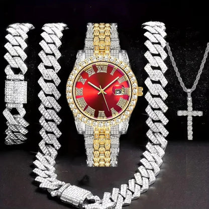 Hip Hop Jewelry Set – Bracelet, Necklace & Diamond Watch HejK.com Marketplace LLC